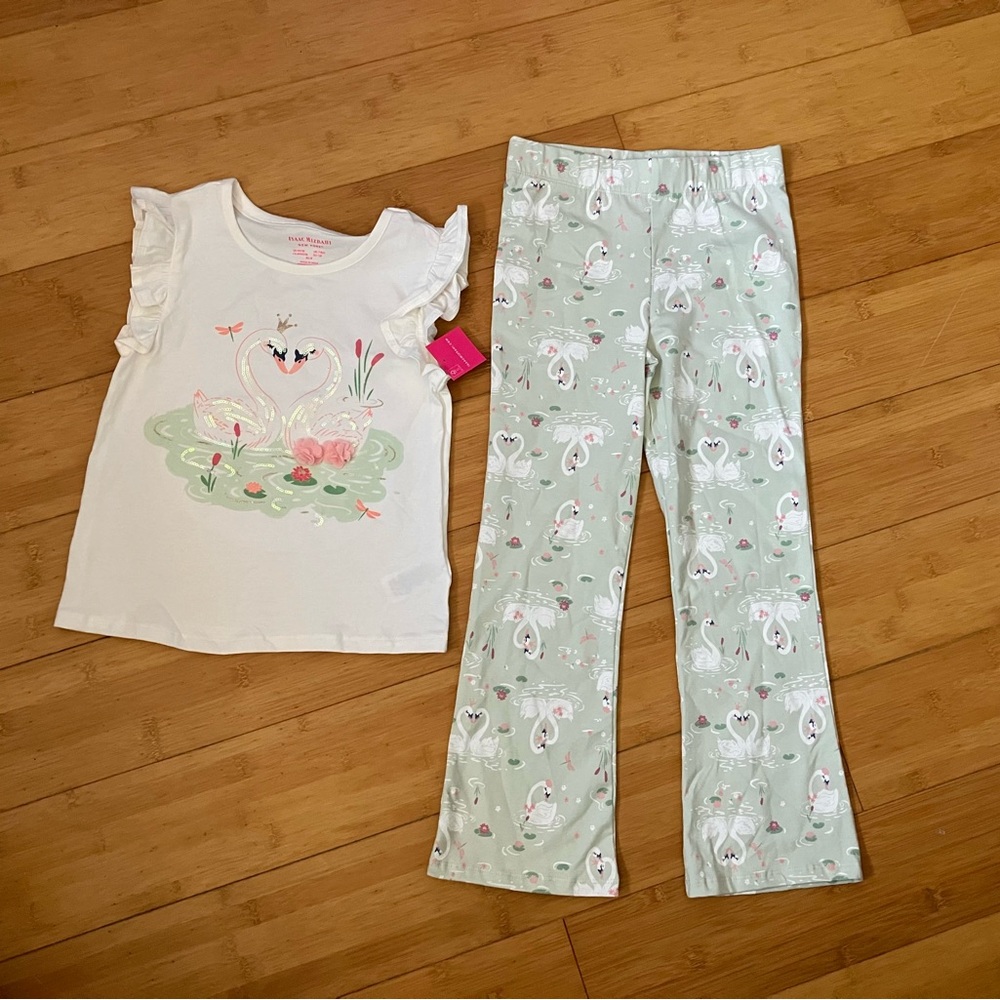 NWT Girls Size 7-8 Swan Outfit - Flutter Sleeve Top & Flare Pants